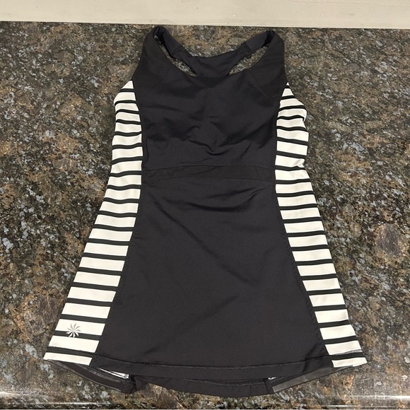 Athleta Ace Racer Back Tank Top Black White Stripes Tennis EUC XS - Picture 3 of 12